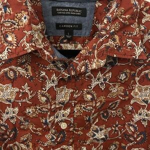 Banana Republic Camden Fit Muir Wood Rust Floral Long Sleeve Button-Up Shirt Lg